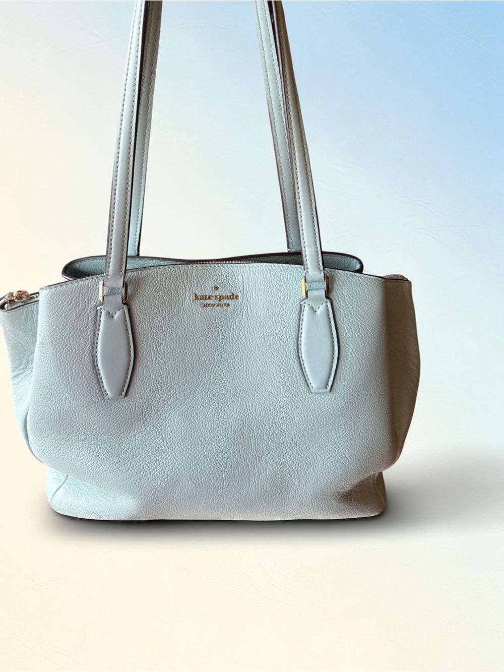 Kate Spade Monet Large Triple-Compartment Leather Pre-Loved Pale Blue Tote 🩵 - Picture 1 of 13